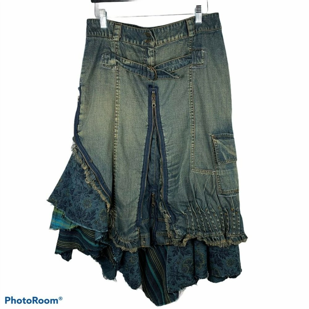 Sigal Dekel Uniform Layered Denim Skirt Steampunk
